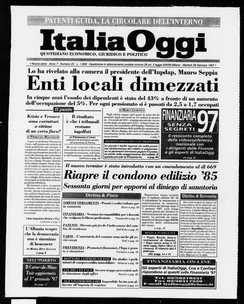 Italia oggi : quotidiano di economia finanza e politica